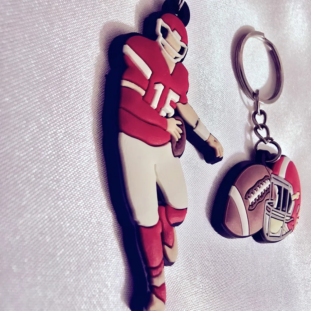 Football Player & Helmet Keychain Duo - Red, White, Tan